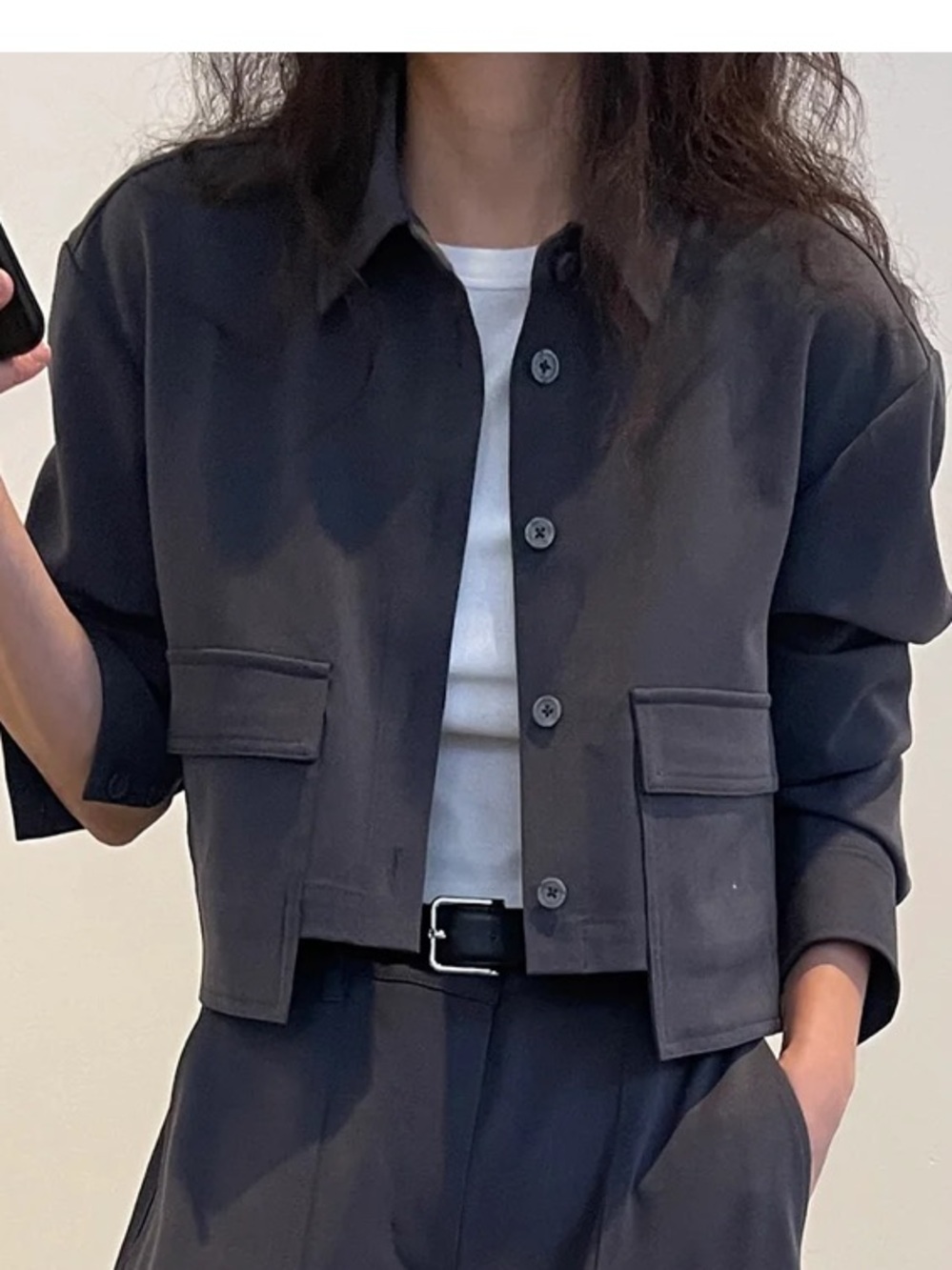OAK + FORT Charcoal Cropped Utility Jacket Women's Size XS
